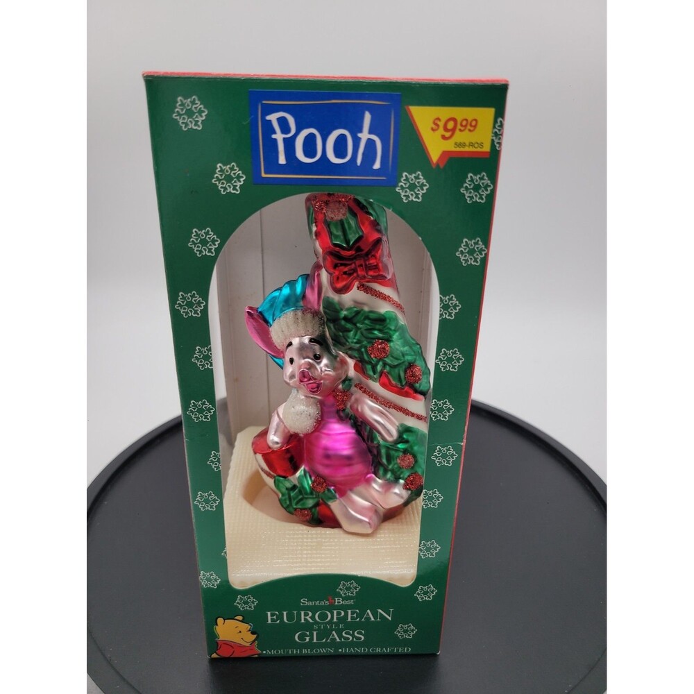 Santas Best Pooh European Style Glass "Piglet” Christmas Ornament 1997 Vintage